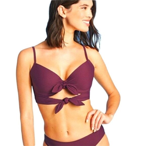 Lined double tie front ribbed bikini top D22 - Picture 1 of 8
